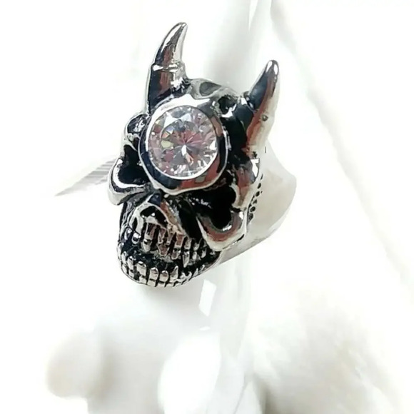 Halloween Devil Skull Biker Ring Gothic Punk Stainless Steel Unisex Ring - Picture 4 of 10